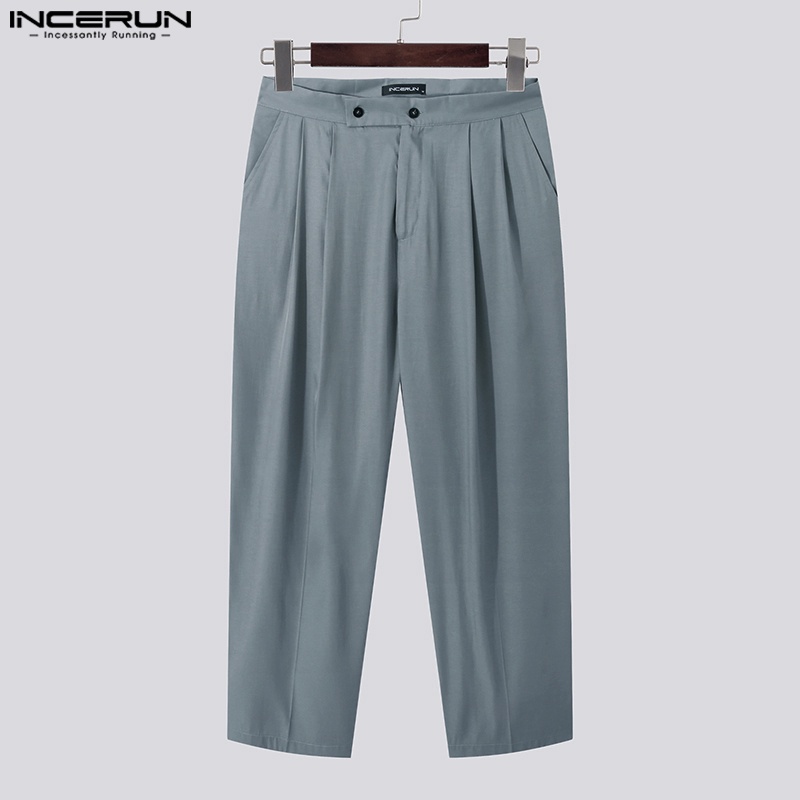 Quần baggy INCERUN lưng cao ống rộng màu trơn đơn giản cho nam size S-5XL