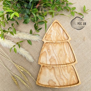 Khay gỗ decor vân gỗ đẹp, Khay chất liệu gỗ tự nhiên trang trí hình cây thông 3 tầng MÔC AN