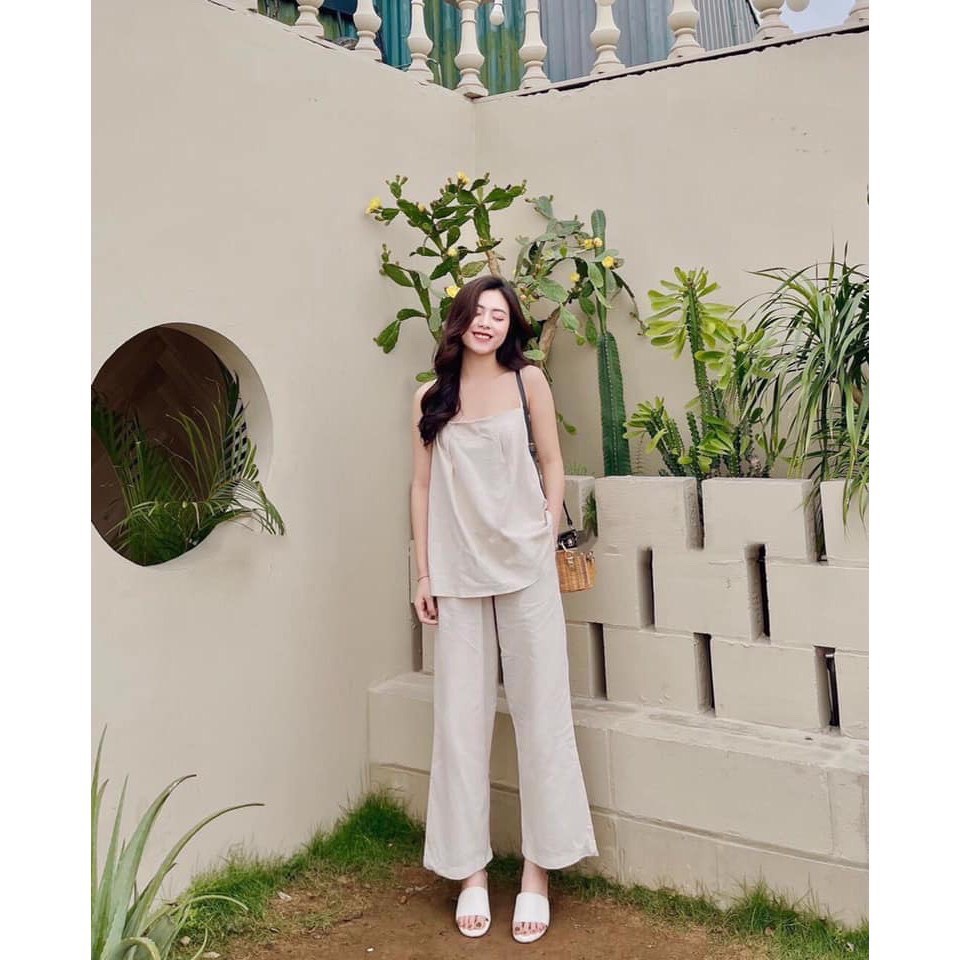 Áo Hai Dây Hở Lưng Quần Dài Ống Sớ. HANN's Closet. Set Áo 2s Hở Lưng Quần Dài Chất Đũi Xinh Lung Linh