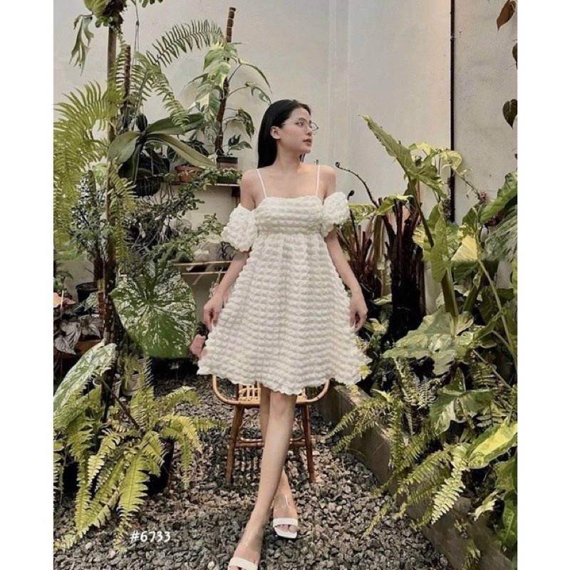 ĐẦM 2 DÂY TRỄ VAI, TAY PHỒNG DÁNG XOÈ 👗HÀNG TK QC SIÊU XINH🥰