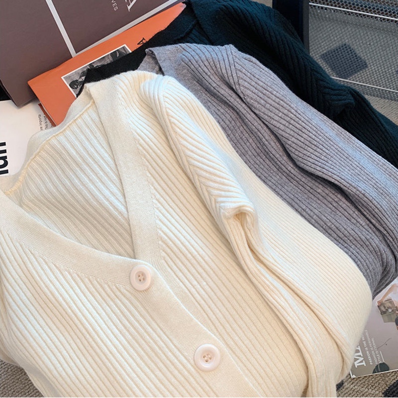 Áo Khoác cardigan Dệt Kim Tay Dài Cổ Chữ V Dáng Ôm Thời Trang Mùa Thu Hàng Mới Dành Cho Bạn Nữ