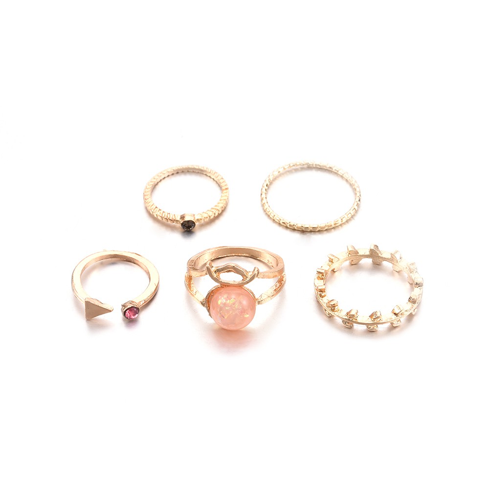 Set 5 nhẫn họa tiết tam giác vàng kiểu dáng đơn giản thời trang dự tiệc cho nữ