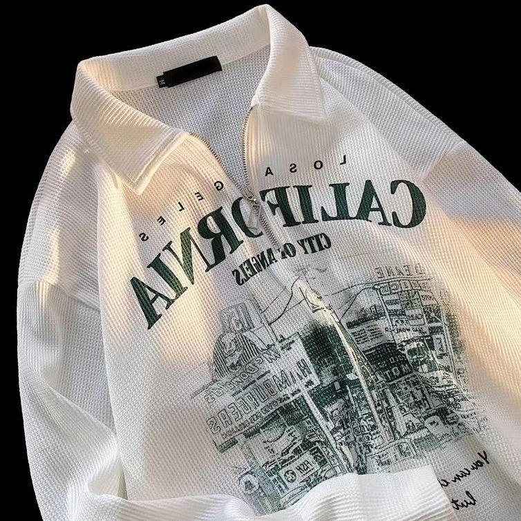 Áo Sweater Cổ Polo Dáng Suông Thời Trang Xuân Thu Phong Cách Hiphop Cho Cặp Đôi