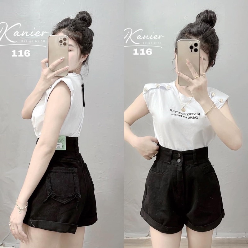 Có Tách Set , Set áo phông chữ nổi kèm quần sooc jeans 2 khuy | BigBuy360 - bigbuy360.vn