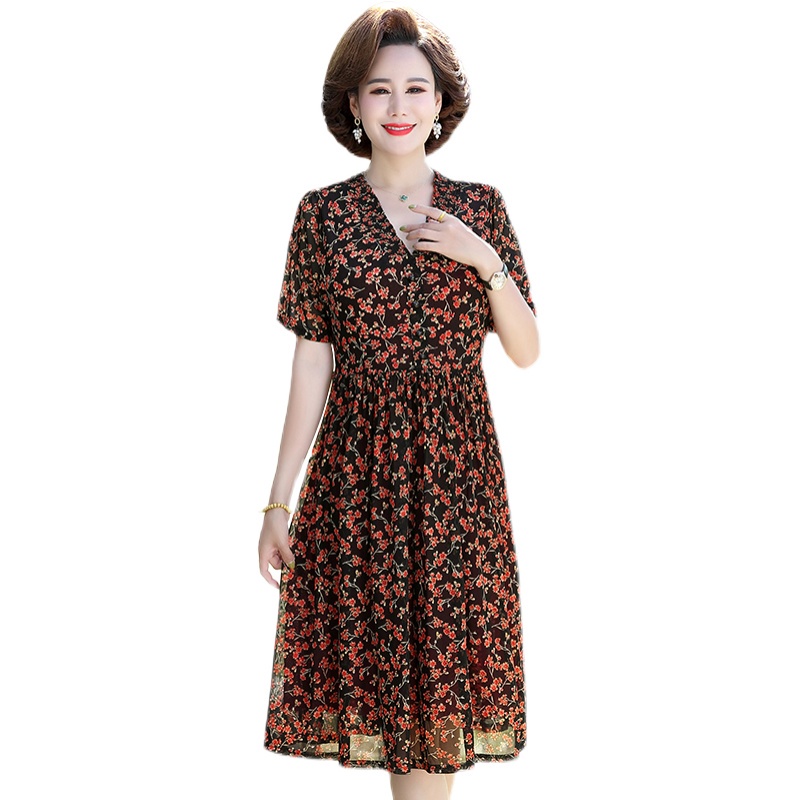 Đầm Dài Cổ Chữ V Thời Trang Mùa Hè Hàng Mới Dành Cho Phụ Nữ Độ Tuổi Trung Niên 200 Jin 2022