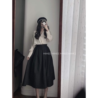 Set áo lụa trai và váy tiểu thư đen mimee