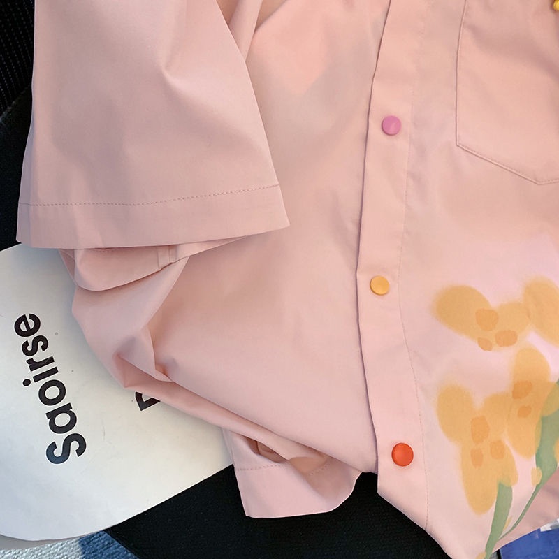 Áo Sơ Mi Cổ Bẻ Dáng Rộng Màu Hồng Dễ Phối Đồ Phong Cách retro