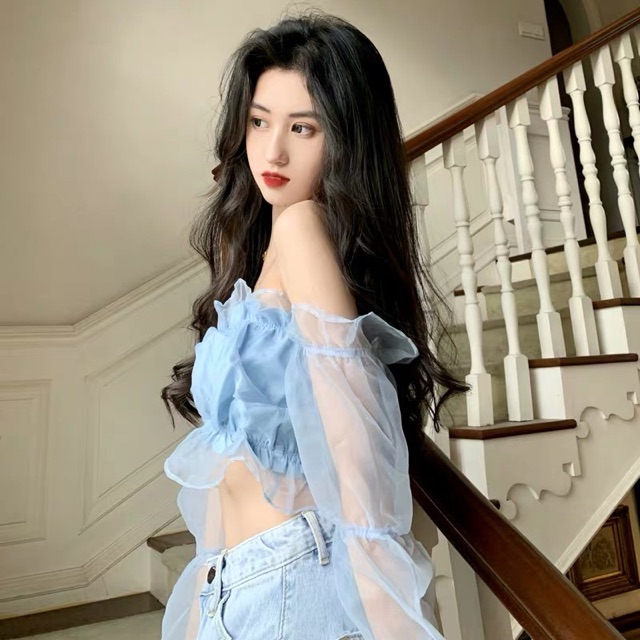 Áo Croptop 🍊 [Tiệm Vải Xinh] 🍊 Áo Croptop Ren Trễ Vai Tay Bồng - Hàng quảng châu | BigBuy360 - bigbuy360.vn