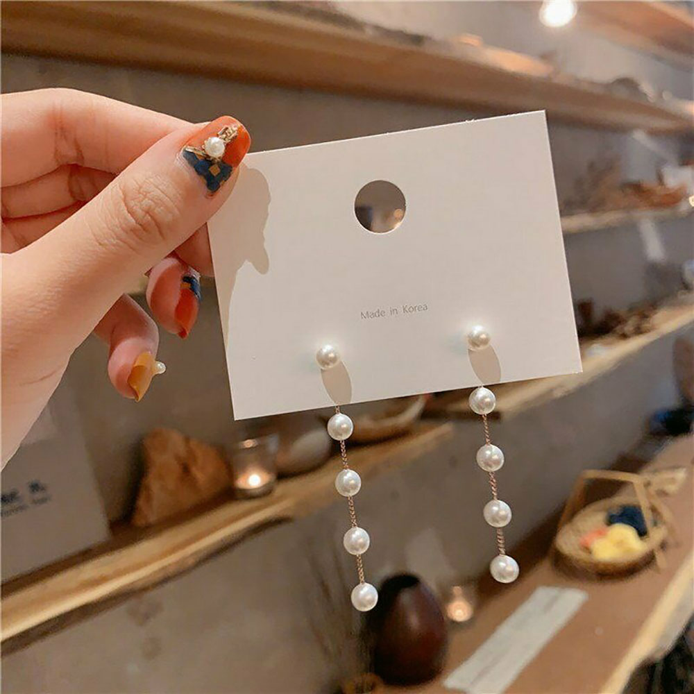 Hoa Tai Dáng Dài Phối Hạt Ngọc Trai Phong Cách Hàn Quốc