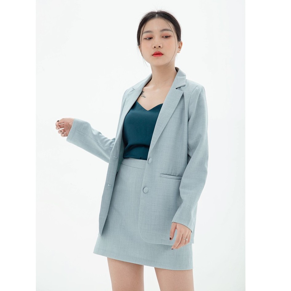 Áo vest blazer nữ KHÀN màu xanh da trời áo khoác công sở tay dài 1 lớp phong cách Hàn Quốc
