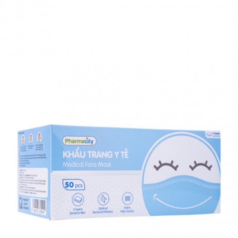 Khẩu trang y tế Pharmacity ( Hộp 50 cái ) 3 lớp kháng khuẩn cao cấp