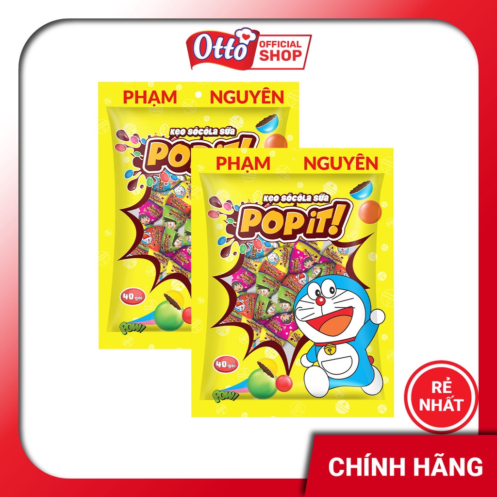 CHÍNH HÃNG Combo 2 Túi Kẹo Chocolate Sữa Popit Doraemon 212gr