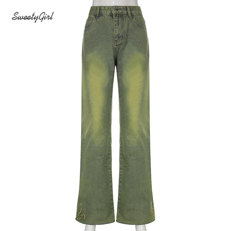 Quần Jean Lưng Cao Ống Đứng Thêu Họa Tiết Màu Trơn Thời Trang Cho Nữ 2022