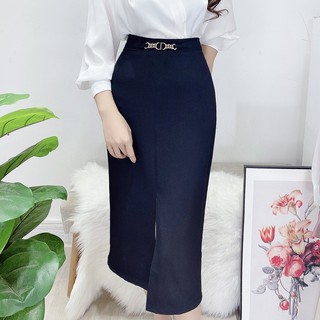 Chân váy dài chữ A trơn cạp xích bụng, chân váy midi suông xẻ trước CV937 KYMIE