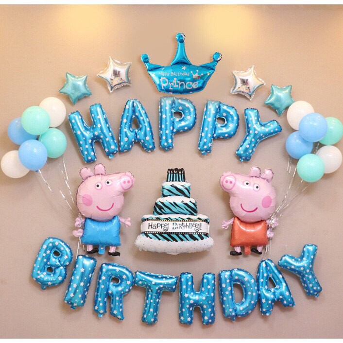 Set bóng trang trí sinh nhật cho bé chủ đề Lợn PeppaPig (Xanh/Hồng)