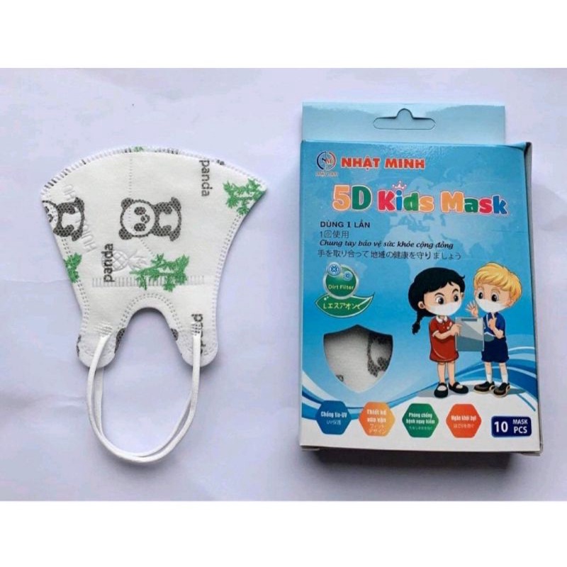 Khẩu Trang 5D Kids Nhật Minh Dày Dặn Hộp 10 cái dành cho bé từ 1-5 Tuổi