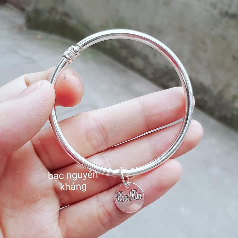 VÒNG TAY BẠC TA TRÒN TRƠN KHẮC TÊN THEO YÊU CẦU NoBrandUnisexSilver