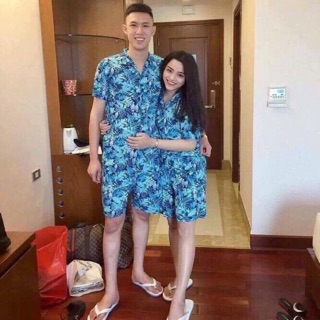 Set sơ mi quần short lá dừa xanh cực nổi
