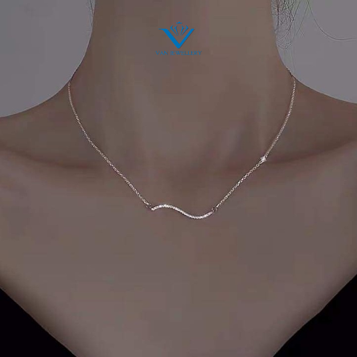 Dây chuyền bạc Dây sóng một hàng đá trắng nhỏ Van Jewelry V10764