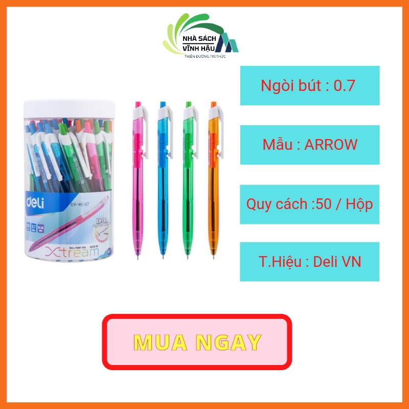 Hộp 50 bút bi dầu Deli - 0.7mm đầu bấm