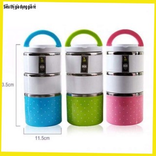 Cặp lồng cơm inox giữ nhiệt chấm bi 1, 2, 3 tầng