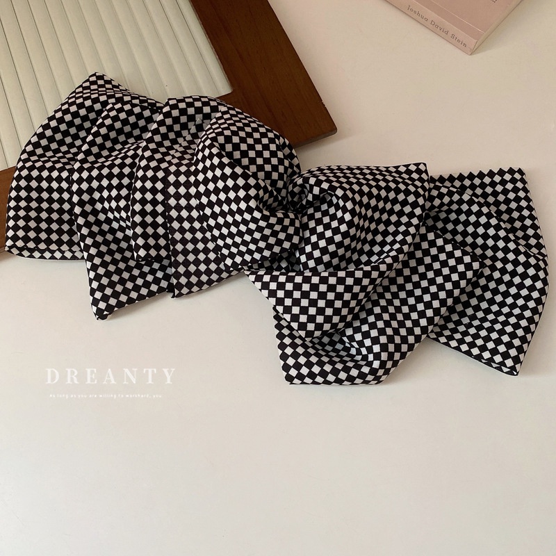 Kẹp Tóc Nơ Họa Tiết Caro Trắng Đen Đơn Giản Thời Trang Hàn Quốc