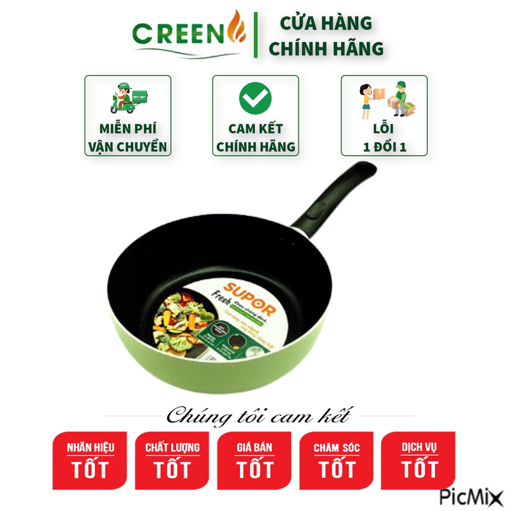Chảo Sâu Lòng Chống Dính 20cm Supor H20212-S520, chảo màu xanh bơ bắt mắt (hàng có sẵn)
