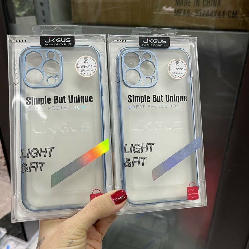 Ốp lưng Likgus nhám bảo vệ cụm camera iPhone 13, 13 Pro, 13 Pro Max viền màu xanh sierra Blue siêu đ