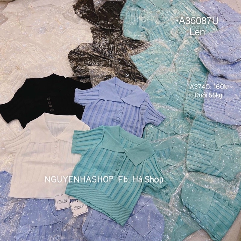 Áo len dệt kim cổ bâu nút