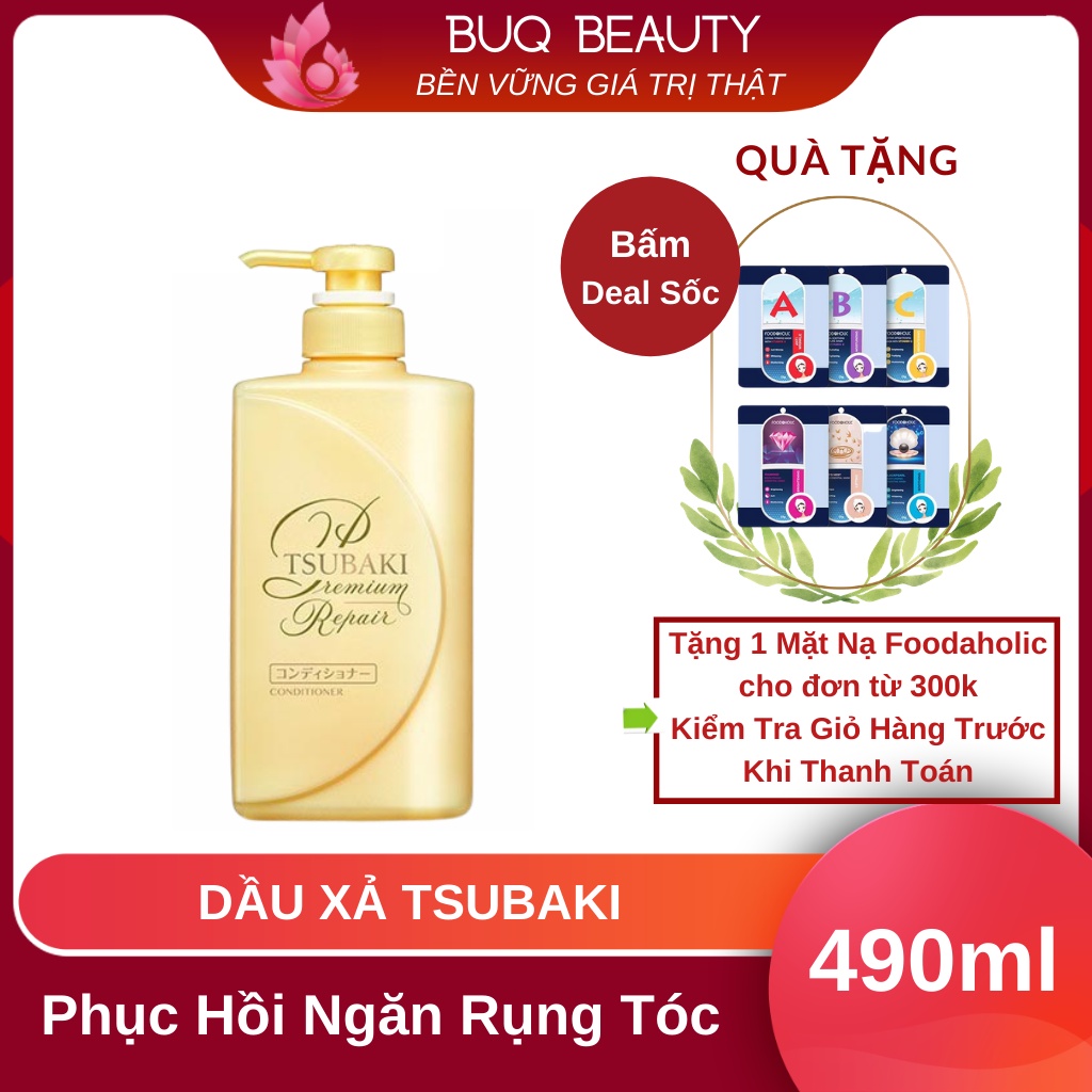 Dầu xả Tóc Tsubaki Màu Vàng phục hồi ngăn rụng tóc Dưỡng Tóc Mềm Mượt Tsubaki Premium Repair Stubaki 490ml/chai