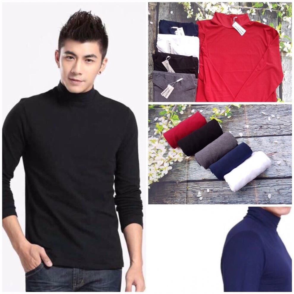 Áo thun dài tay cổ lọ nam màu đen dày dặn dáng ôm nhẹ phù hợp cho cả nam và nữ hoặc làm áo đôi Đẹp '