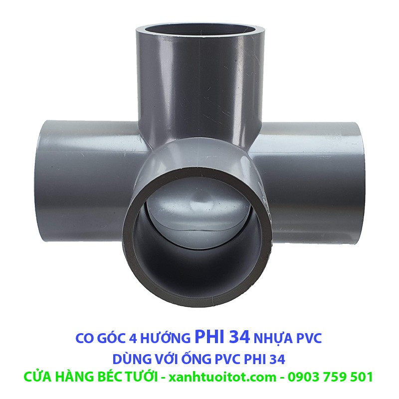 Bộ 10 CO GÓC 4 HƯỚNG PHI 34 NHỰA PVC - DÀY 3 MM