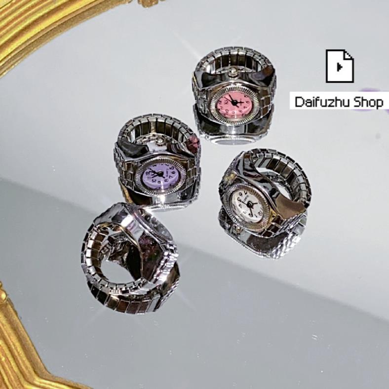 Đồng Hồ Dạng Nhẫn Đeo Ngón Tay Mặt Tròn 4 Màu Phong Cách Cổ Điển