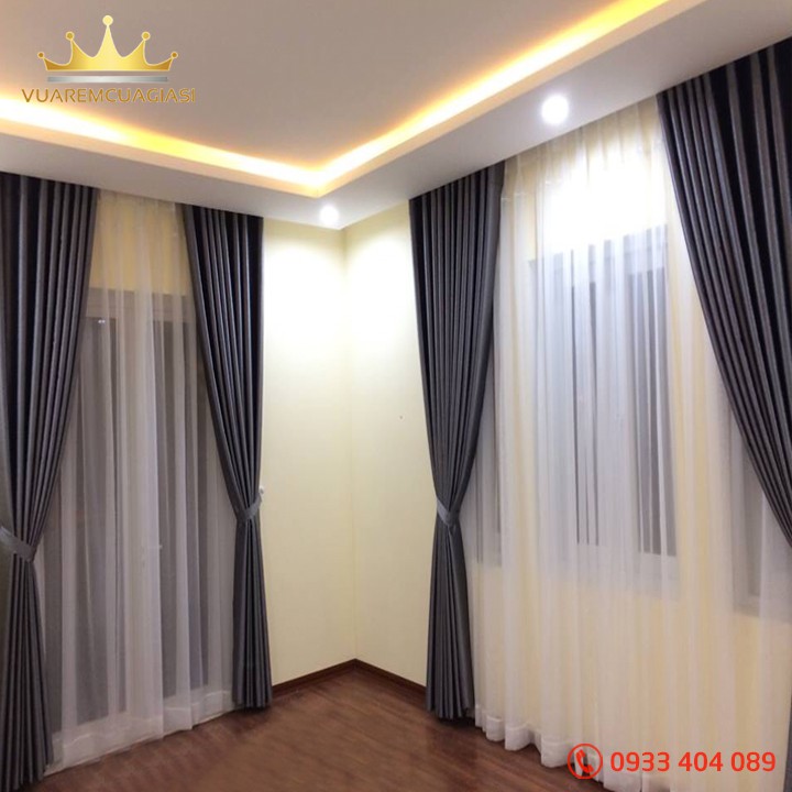Rèm cửa sổ màu xám đậm chống nắng tốt, màn vải hiện đại trang trí cửa chính đẹp VIP10 Vuaremgiasi