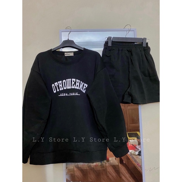 [Ảnh thật cuối] Set Short Nỉ Ohto[FREESHIP]  Bộ đồ thu đông quần shorts áo sweater form rộng dài tay cá tính Ulzzang