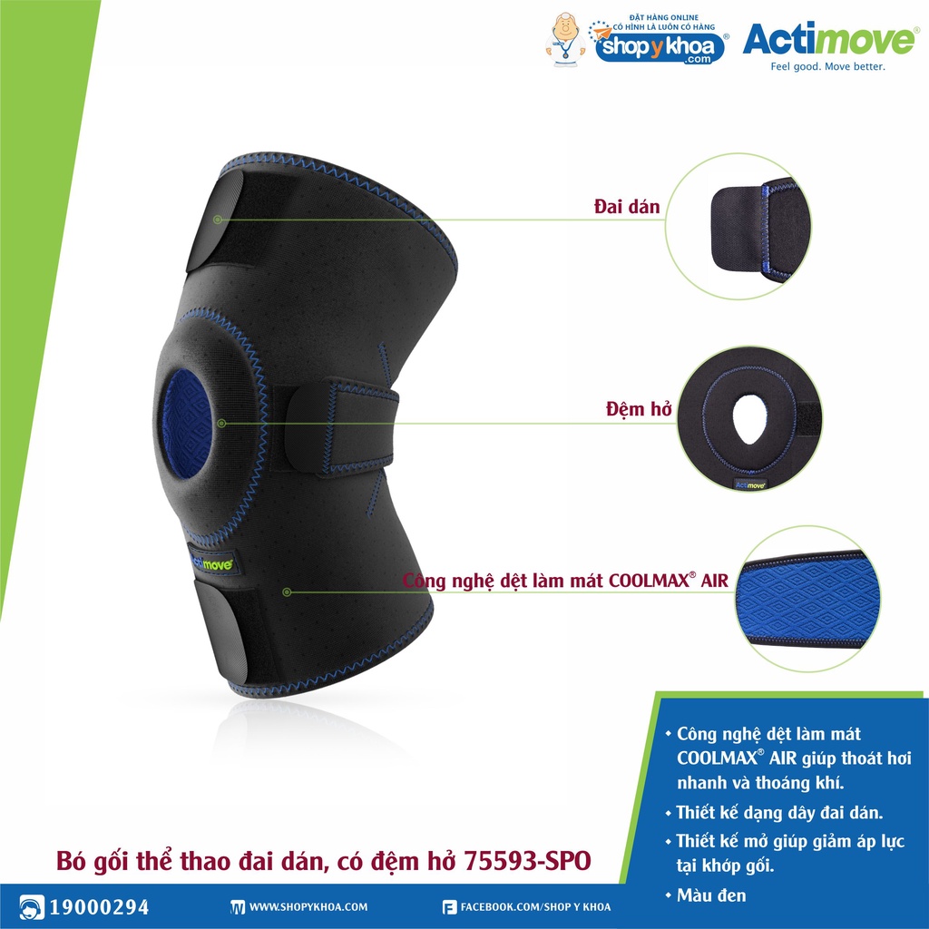 [CÓ QUÀ TẶNG] Bó gối thể thao đai dán, có đệm hở 75593-SPO Actimove Knee Support