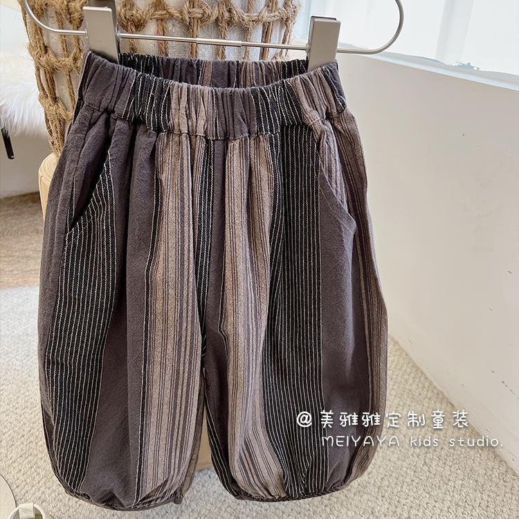 Quần Lửng Cotton Lanh Kẻ Sọc Màu Sắc Phong Cách Nhật Hàn Thời Trang Mùa Hè Cho Bé 2022
