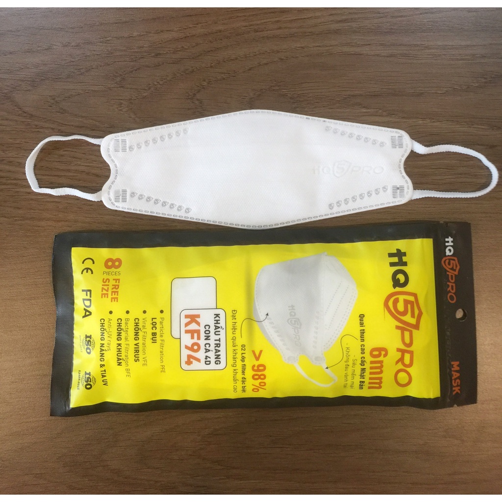 Khẩu Trang KF94 - N95 HQ5PRO màu trắng quai thun đeo không đau vành tai