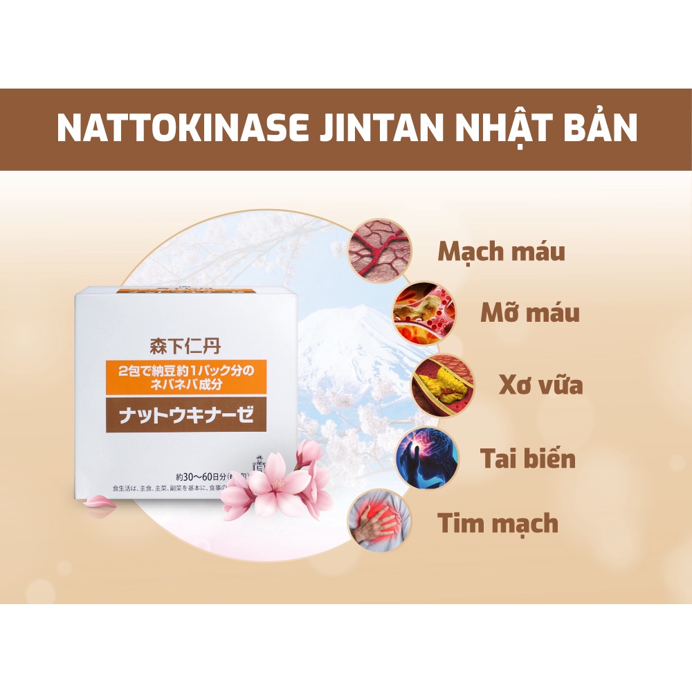 Điều hòa Huyết Áp, Tim Mạch - hộp 60 gói NATTOKINASE Jintan Nhật Bản - Thanh lọc dòng máu, Phòng tai biến - đột quỵ