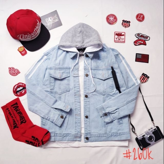 ÁO KHOÁC JEAN XANH NHẠT CÓ MŨ NỈ NHIỀU SIZE