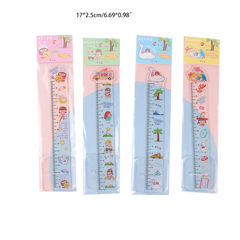 Set 4 Thước Kẻ Thẳng Bằng Nhựa Acrylic 15cm Dành Cho Học Sinh