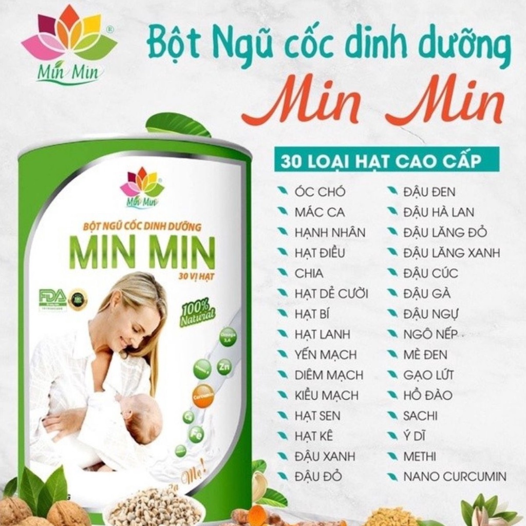 (COMBO 2 HỘP) Bột Ngũ Cốc Lợi Sữa Min Min Chính Hãng 500g Loại 30 Hạt mẫu mới dành cho mẹ sau sinh