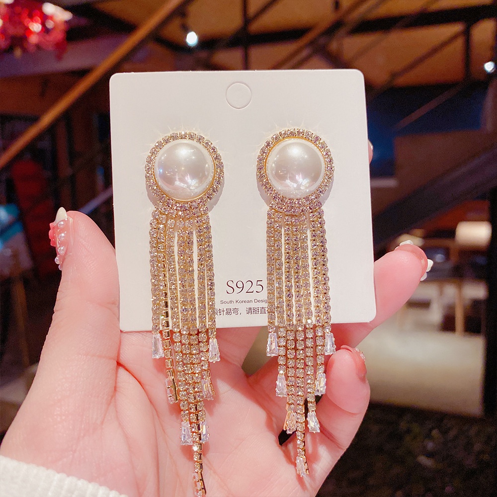 Khuyên Tai Tua Rua Đính Đá Zircon Ngọc Trai Nhân Tạo Sang Trọng Cá Tính Thời Trang Mới Cho Nữ