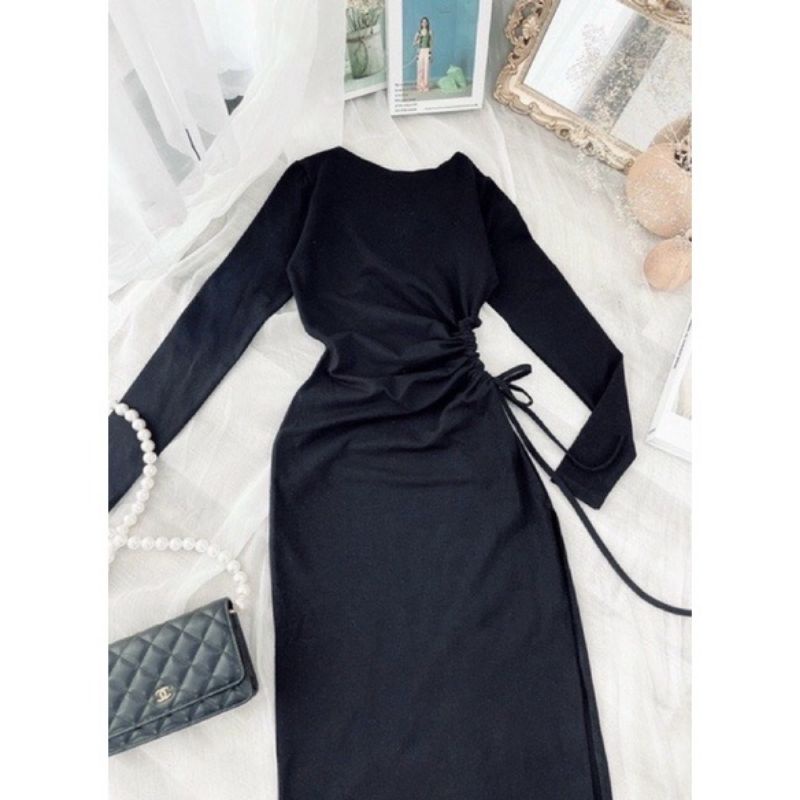 [FREESHIP] Đầm body xẻ tà khoét eo rút dây chất borip loại xịn rần rần tóp tóp