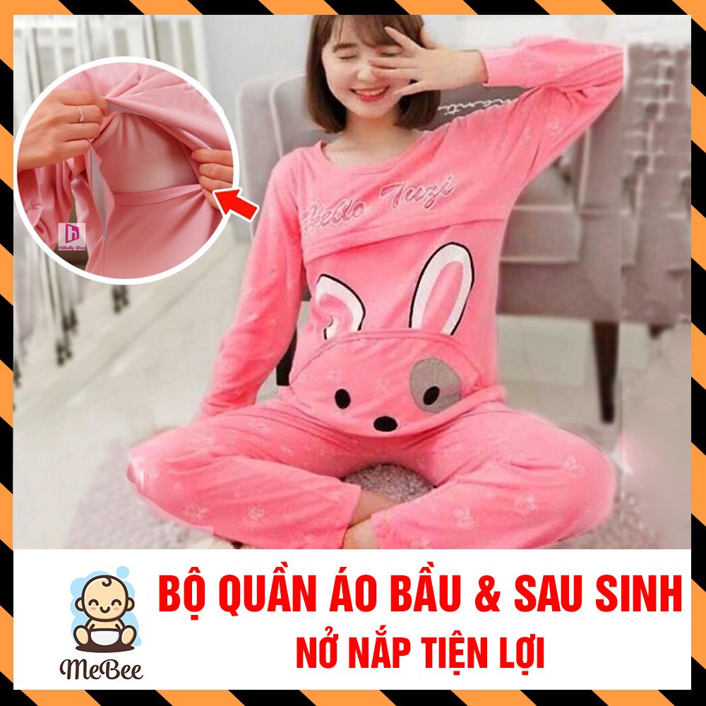 Bộ Quần Áo Bầu Và Sau Sinh Mở Nắp Cotton Hàng VN