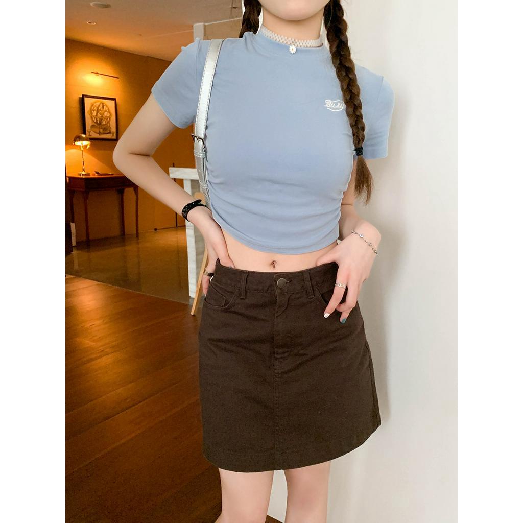 Áo Thun Dáng Ôm Ngắn Tay Thêu Hình Phong Cách Cổ Điển 62627