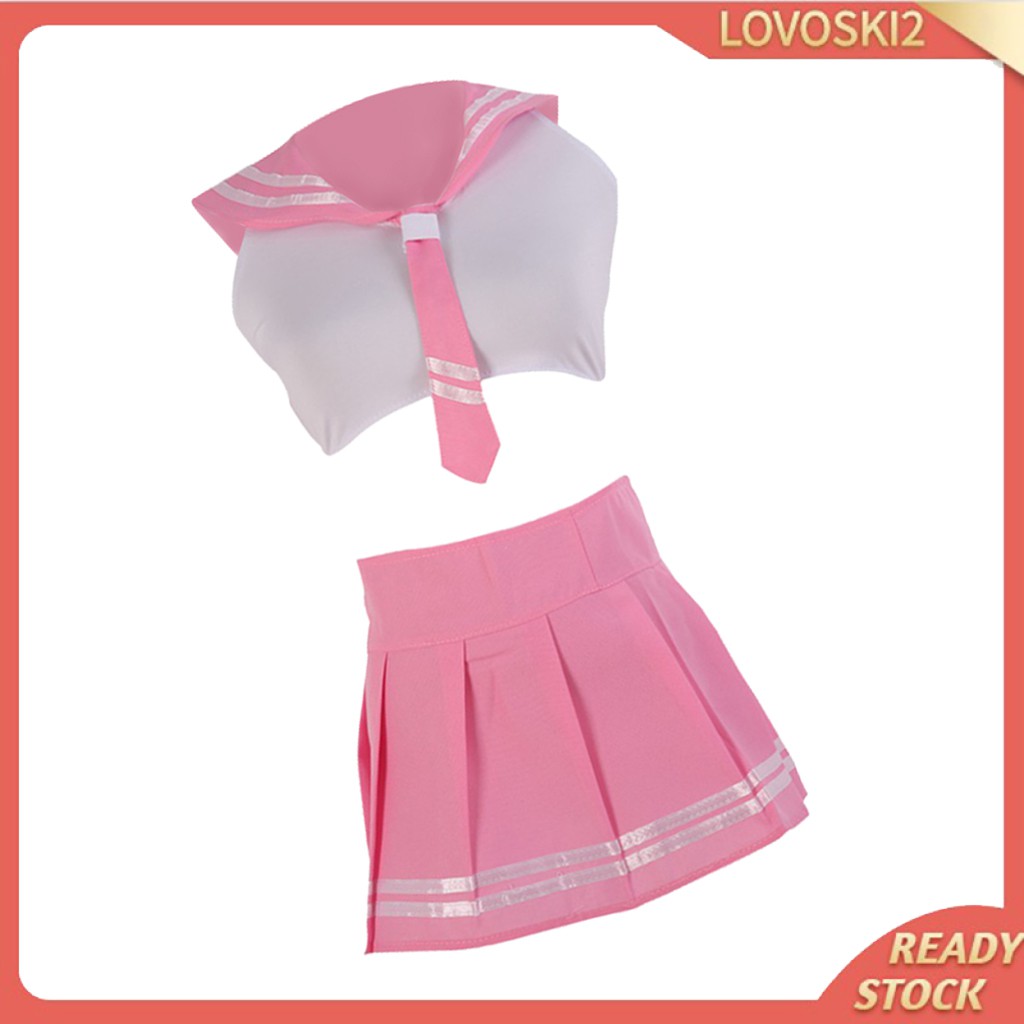 Women School Girl Uniform Nightclub Cosplay Costume Outfit Lingerie Set Pink