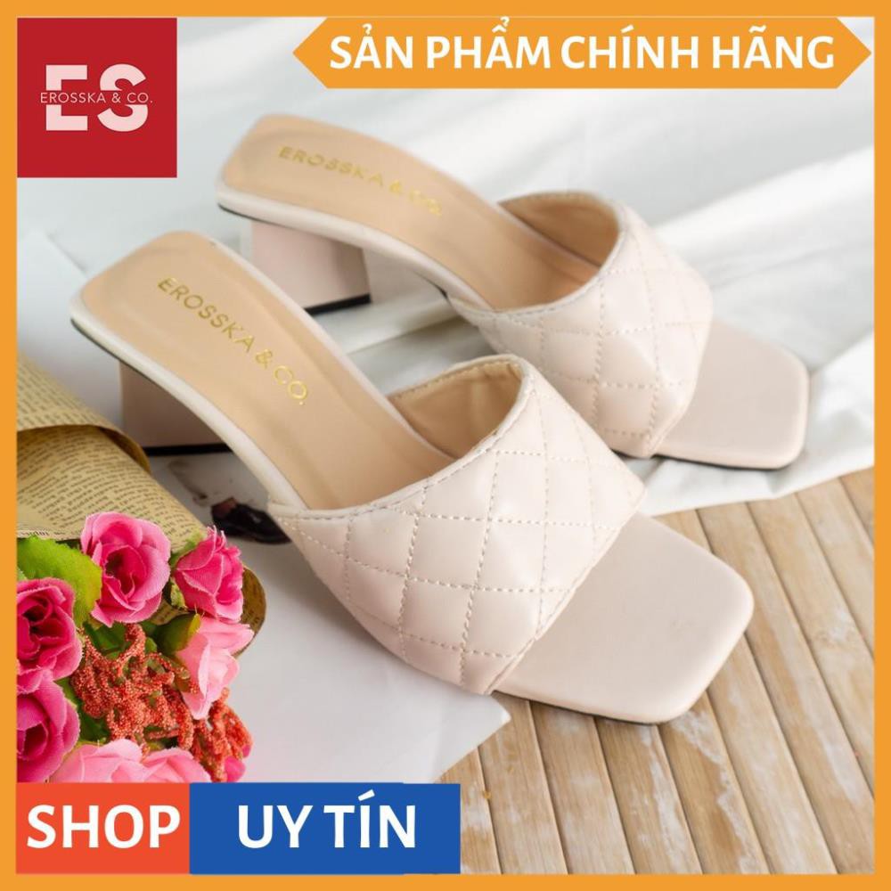 Dép cao gót Erosska thời trang mũi vuông quai ngang phối gót sơn gỗ kiểu dáng thanh lịch cao 5cm màu trắng _ EM045 | BigBuy360 - bigbuy360.vn