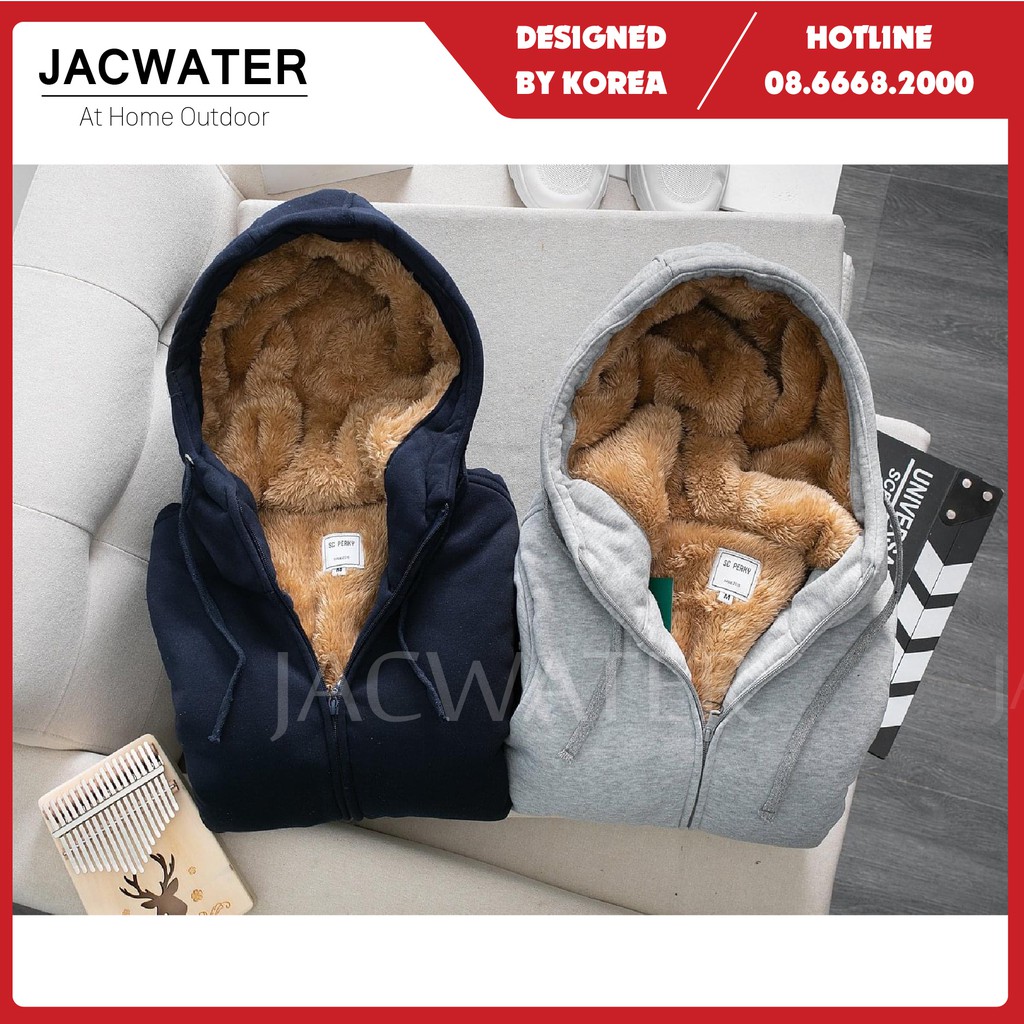 Áo khoác hoodie nỉ nam nữ lót lông có mũ cản gió giữ ấm mùa đông JACWATER V520