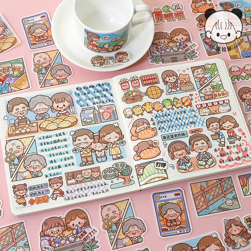 Peach 40Pcs Cute family stickers Journal Scrapbook Decor Sticker